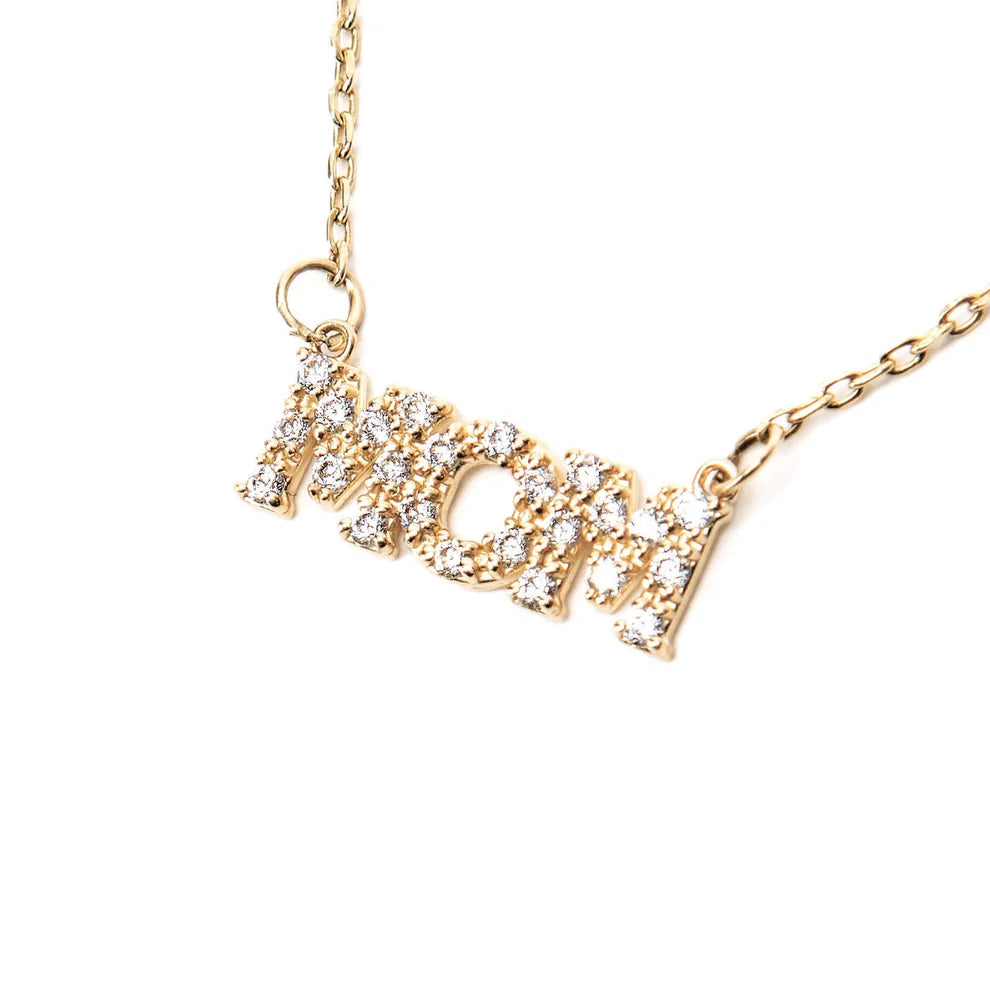 Diamond Mom Necklace In 14K Solid Gold